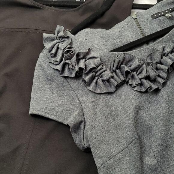 Tiana B. Grey Knit Dress with Ruffle Neckline size Petite Medium - Picture 10 of 10